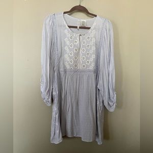 Beautiful, feminine light bluey/lilac colored long blouse or short dress.